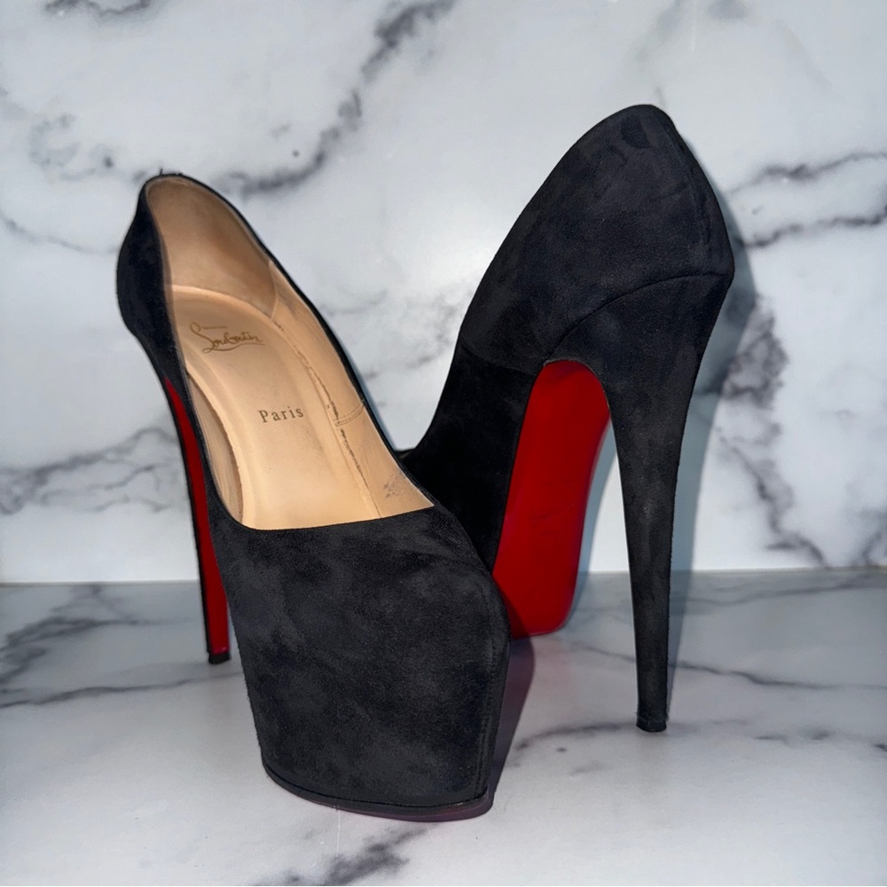 Christian Louboutin Daffodile Black Suede Platform Pumps Size US 12 / EU 42